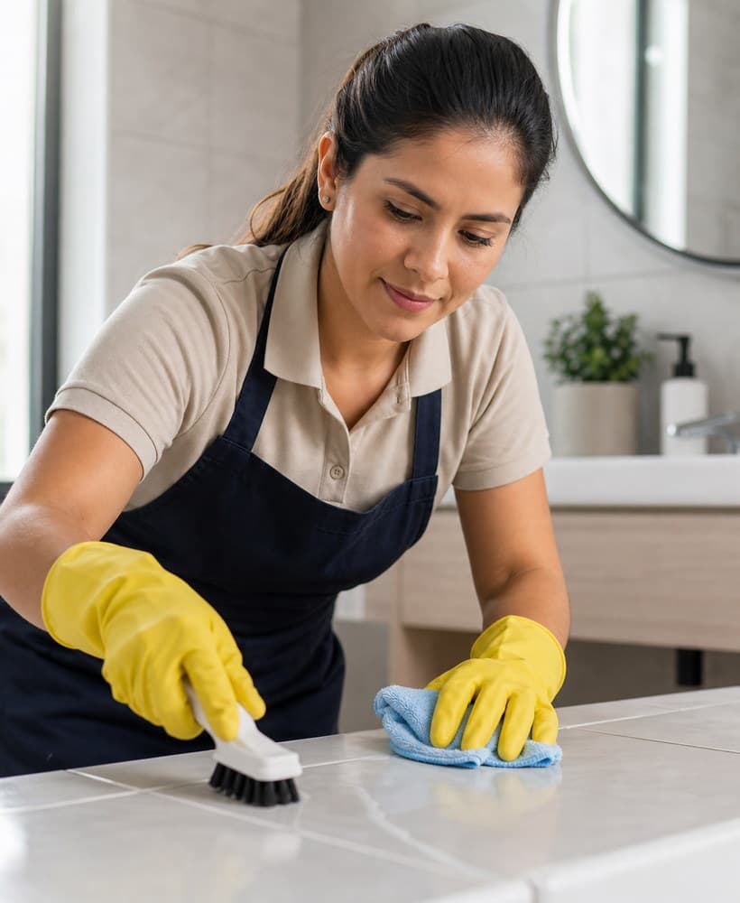 Deep cleaning detail work on bathroom tile