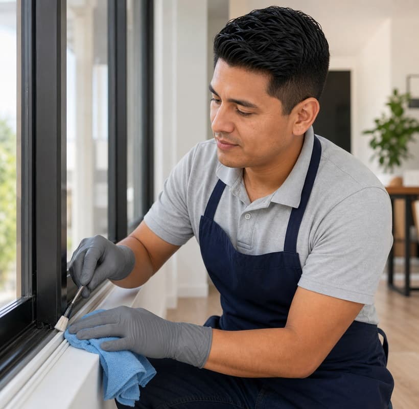 Specialty detail cleaning around an interior window